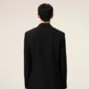 Jachetă dreaptă cu smocking, din lână neagră nouă, cu două rânduri de nasturi Jachetă dreaptă cu smocking, din lână neagră nouă, cu două rânduri de nasturi