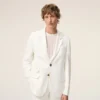 Jachetă dreaptă cu un singur rând de nasturi din in alb amestecat Jachetă dreaptă cu un singur rând de nasturi din in alb amestecat