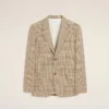 Jachetă dreaptă din lână maro cu model Prince of Wales Jachetă dreaptă din lână maro cu model Prince of Wales