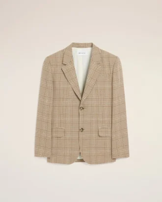Jachetă dreaptă din lână maro cu model Prince of Wales