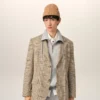 Jachetă dreaptă din lână maro cu model Prince of Wales Jachetă dreaptă din lână maro cu model Prince of Wales
