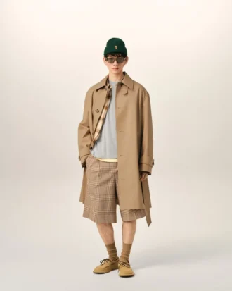 Palton bej din bumbac twill hidrofug, cu curele