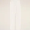 Pantaloni albi din amestec de in, cu talie elastică