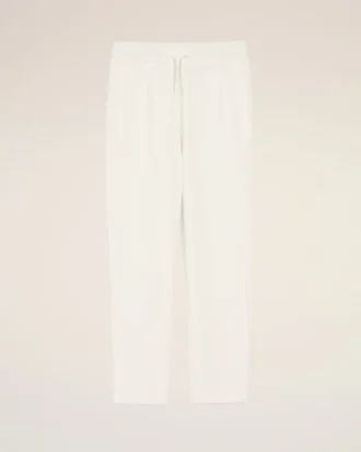 Pantaloni albi din amestec de in, cu talie elastică