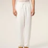 Pantaloni albi din amestec de in, cu talie elastică Pantaloni albi din amestec de in, cu talie elastică
