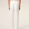Pantaloni albi din amestec de in, cu talie elastică Pantaloni albi din amestec de in, cu talie elastică