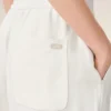 Pantaloni albi din amestec de in, cu talie elastică