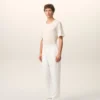 Pantaloni albi din amestec de in, cu talie elastică Pantaloni albi din amestec de in, cu talie elastică