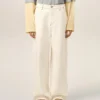 Pantaloni albi din bumbac cu croială largă Pantaloni albi din bumbac cu croială largă