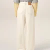 Pantaloni albi din bumbac cu croială largă Pantaloni albi din bumbac cu croială largă
