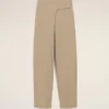Pantaloni bej din bumbac cu centură înfășurată