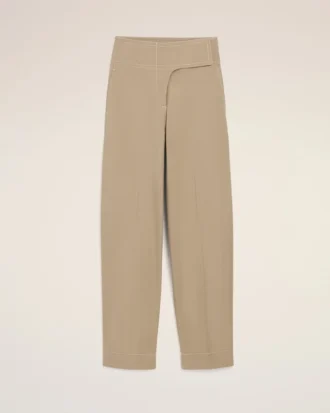 Pantaloni bej din bumbac cu centură înfășurată