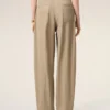 Pantaloni bej din bumbac cu centură înfășurată