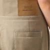 Pantaloni bej din bumbac cu centură înfășurată
