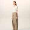 Pantaloni bej din bumbac cu centură înfășurată