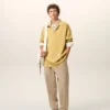 Pantaloni bej din bumbac cu talie elastică