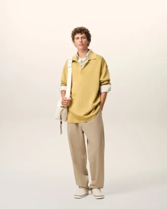 Pantaloni bej din bumbac cu talie elastică