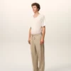 Pantaloni bej din bumbac cu talie elastică
