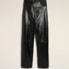 Pantaloni cu centură din piele de miel neagră Pantaloni cu centură din piele de miel neagră
