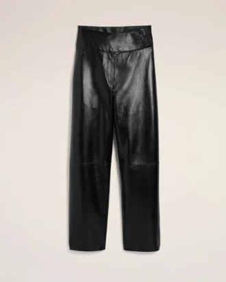 Pantaloni cu centură din piele de miel neagră