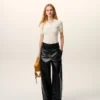 Pantaloni cu centură din piele de miel neagră Pantaloni cu centură din piele de miel neagră
