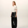 Pantaloni cu centură din piele de miel neagră Pantaloni cu centură din piele de miel neagră