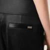 Pantaloni cu curea din satin negru cu cataramă