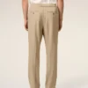 Pantaloni din lână bej cu talie elastică Pantaloni din lână bej cu talie elastică