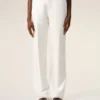 Pantaloni drepți cu talie joasă din amestec de in alb