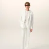 Pantaloni drepți din in amestecat, de culoare albă Pantaloni drepți din in amestecat, de culoare albă