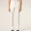 Pantaloni drepți din in amestecat, de culoare albă Pantaloni drepți din in amestecat, de culoare albă