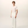 Pantaloni drepți din in amestecat, de culoare albă Pantaloni drepți din in amestecat, de culoare albă