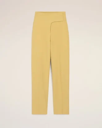 Pantaloni galbeni din lână nouă, cu curele înfășurate
