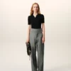 Pantaloni gri din lână nouă, cu centură înfășurată