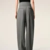 Pantaloni gri din lână nouă, cu centură înfășurată