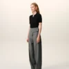Pantaloni gri din lână nouă, cu centură înfășurată