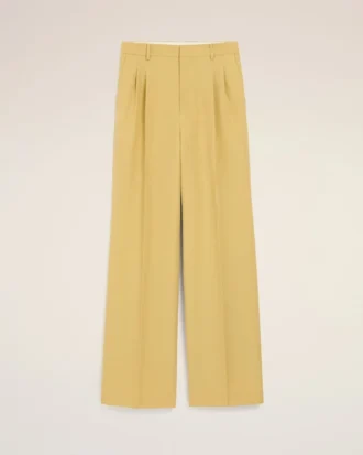 Pantaloni largi cu talie joasă din lână nouă galbenă
