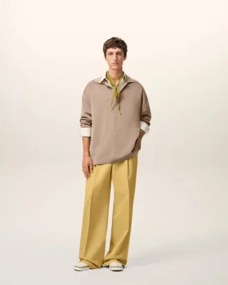 Pantaloni largi cu talie joasă din lână nouă galbenă