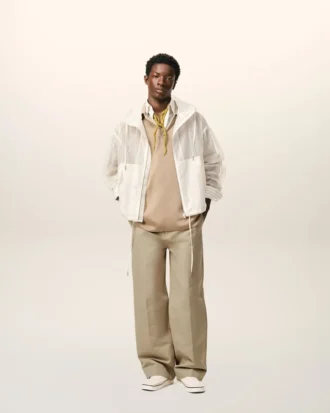 Pantaloni largi din bumbac bej