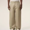 Pantaloni largi din bumbac bej