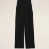 Pantaloni largi din lână nouă, cu talie înaltă, negri