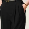 Pantaloni largi din lână nouă, cu talie înaltă, negri
