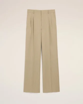 Pantaloni largi din lână nouă, de culoare bej, cu talie joasă