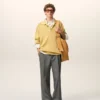 Pantaloni largi din lână nouă, de culoare gri, cu talie joasă Pantaloni largi din lână nouă, de culoare gri, cu talie joasă