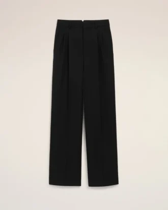 Pantaloni largi din lână nouă, de culoare neagră, cu talie joasă