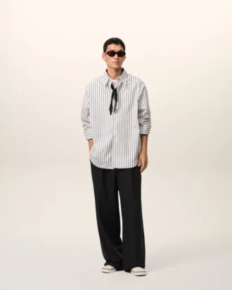 Pantaloni largi din lână nouă, de culoare neagră, cu talie joasă
