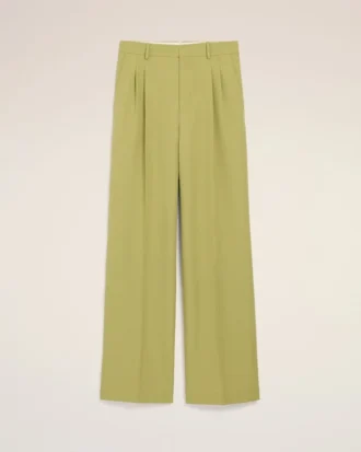 Pantaloni largi din lână nouă, de culoare verde, cu talie joasă