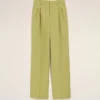 Pantaloni largi din lână nouă, de culoare verde, cu talie joasă Pantaloni largi din lână nouă, de culoare verde, cu talie joasă