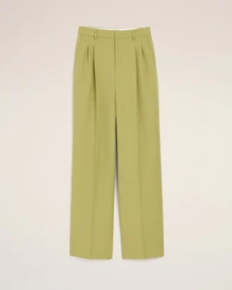 Pantaloni largi din lână nouă, de culoare verde, cu talie joasă