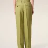 Pantaloni largi din lână nouă, de culoare verde, cu talie joasă Pantaloni largi din lână nouă, de culoare verde, cu talie joasă